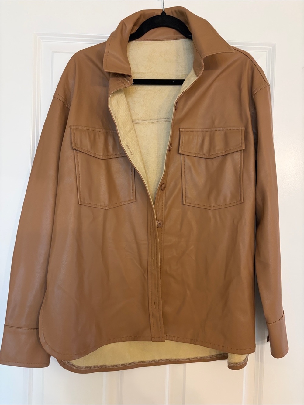 Leather Shacket in Camel Brown - Women's Jacket